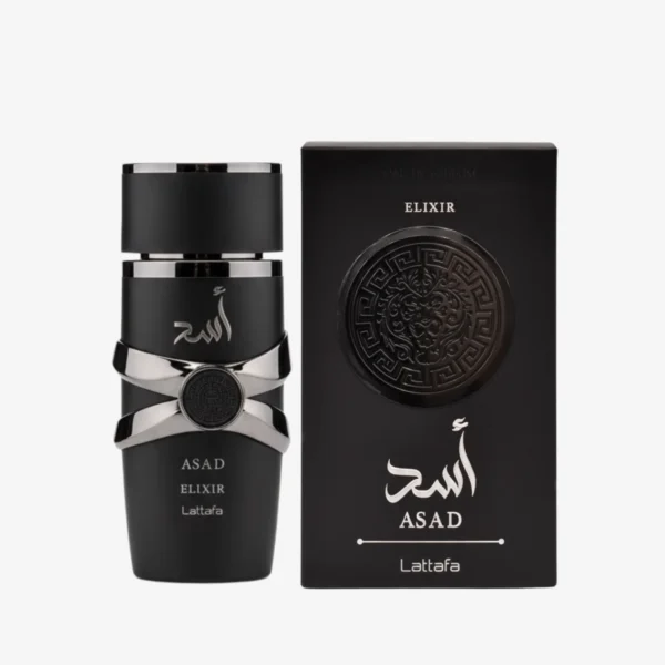 Lattafa Asad Elixir – aromatas artimas Hugo Boss Bottled Absolu – pakuotė